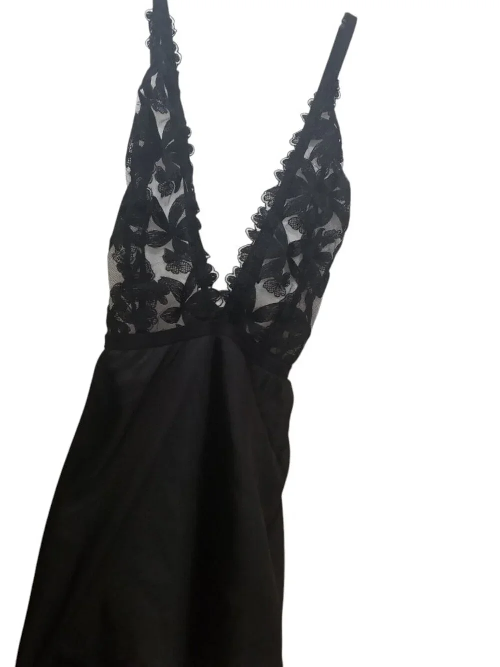 Victoria Secret Women's Black Babydoll Fairycore Floral Mesh Slip Dress Sz L
